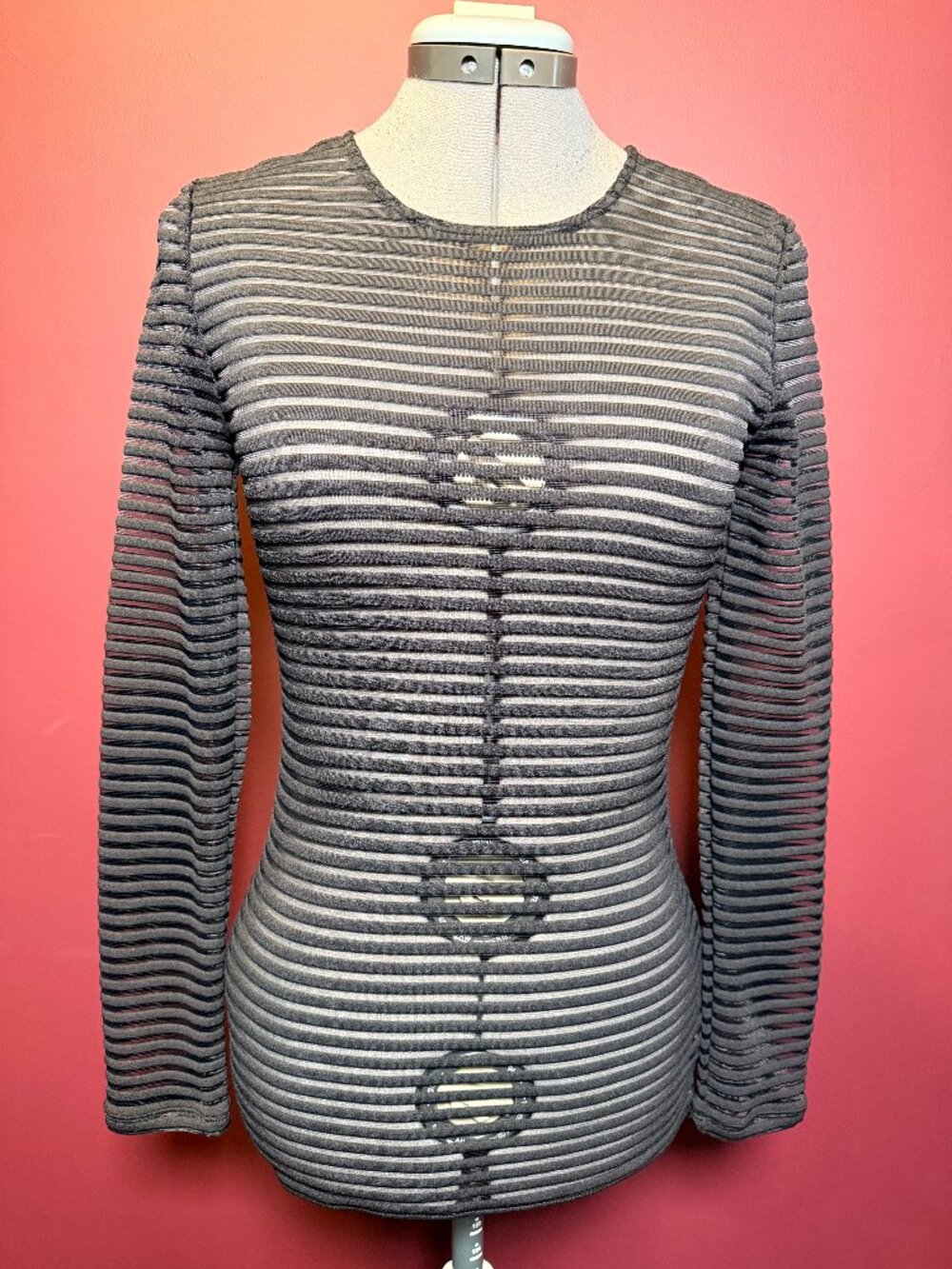 Black Stripes Mesh Long Sleeve Top - Women's Size Small - NWT